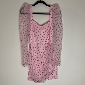 Pink Glitter Hearts Dress with Puff Long Sleeves Taylor Swift Eras Tour Outfit